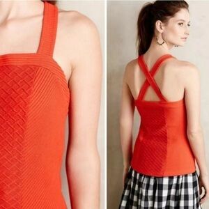 Anthropologie Deletta Textured Cross Back Tank Top, Size XS, Red